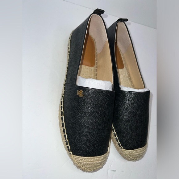 $125 Ralph Lauren Cameryn Espadrille Flat Shoes Tumbled Leather Black Size 8.5 - Picture 4 of 13